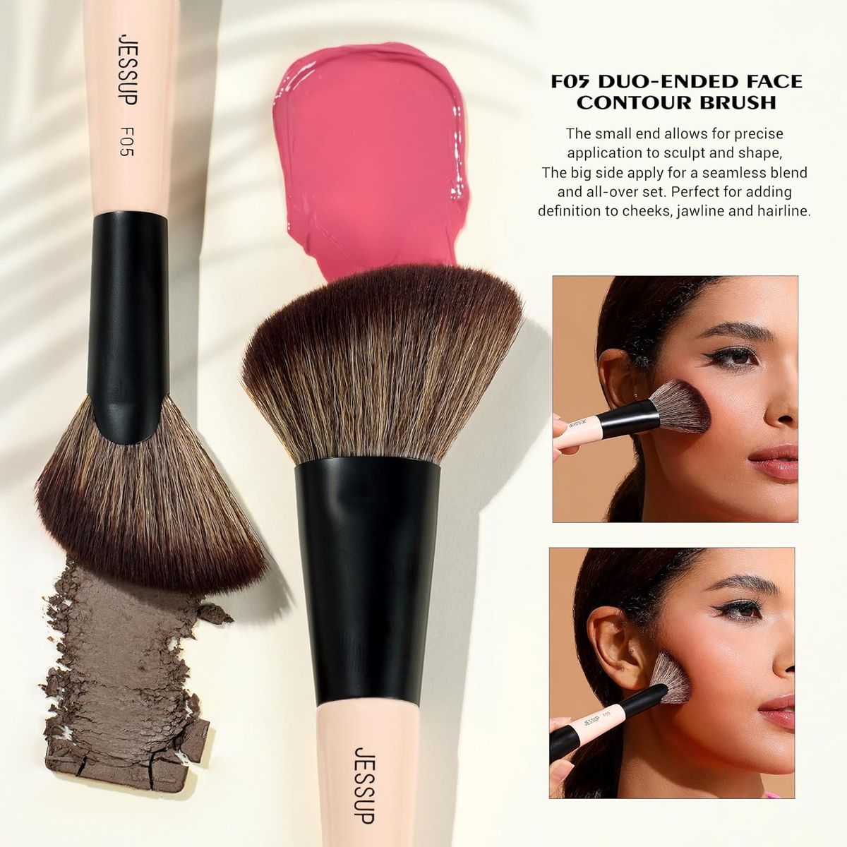 Jessup Double-Ended Face Makeup Brush Set for Contour, Blush, Highlight Jessup Double-Ended Face Makeup Brush Set for Contour, Blush, Highlight