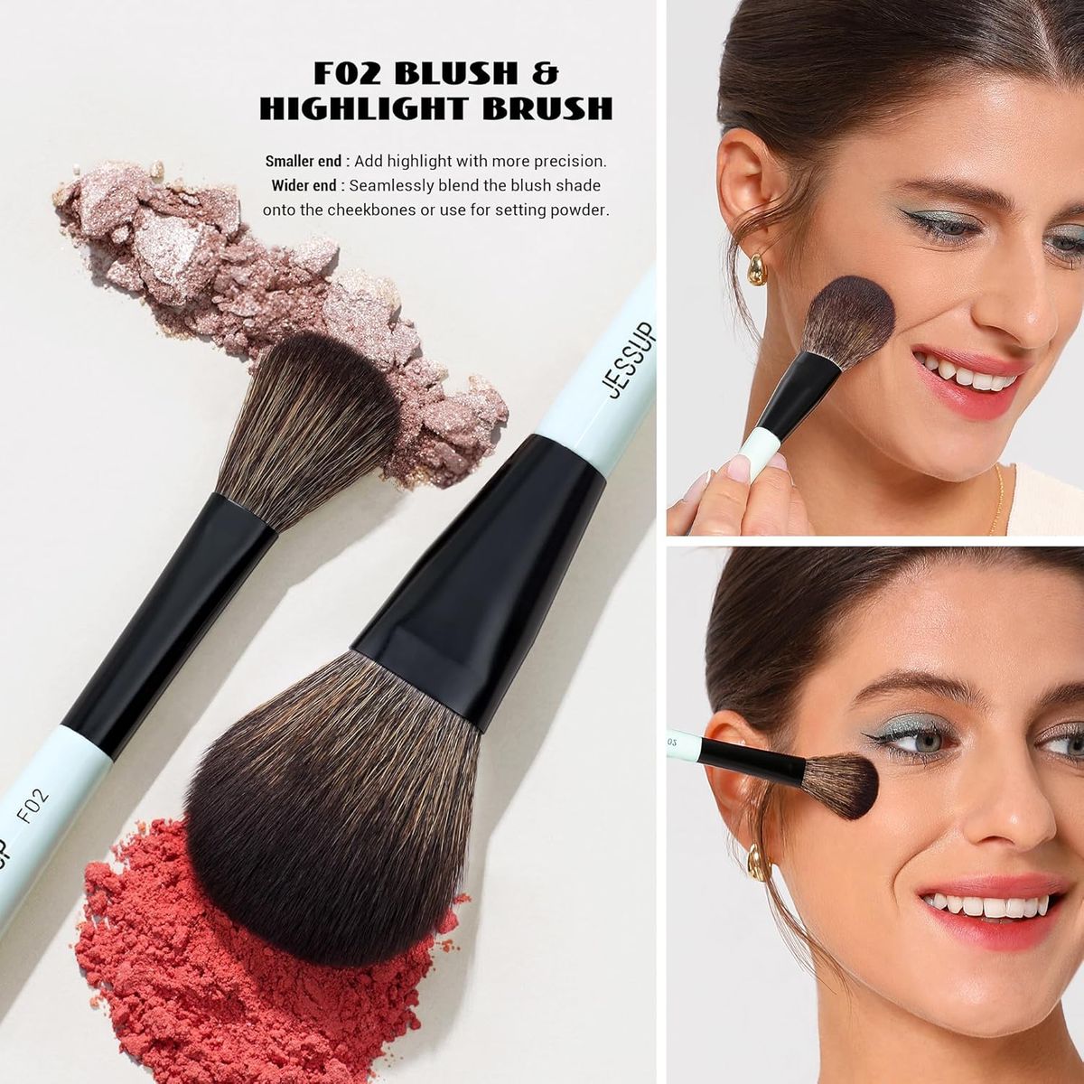 Jessup 3-Piece Double-Ended Face Brush Set Bright Cyan Vegan