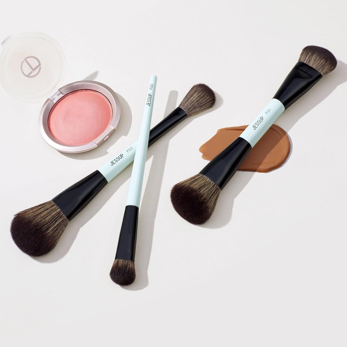 Jessup 3-Piece Double-Ended Face Brush Set Bright Cyan Vegan