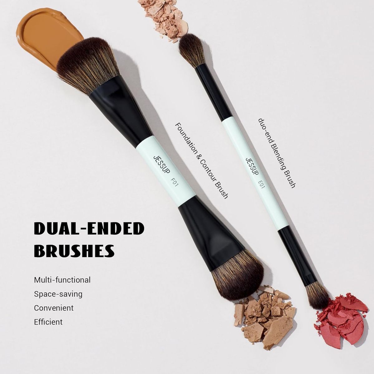 Jessup 2-Piece Double-Ended Makeup Brush Set Bright Cyan Multi-Use Jessup 2-Piece Double-Ended Makeup Brush Set Bright Cyan Multi-Use