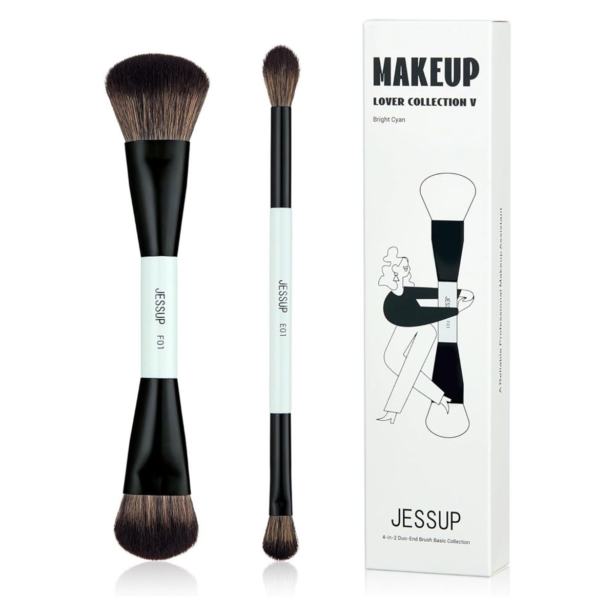 Jessup 2-Piece Double-Ended Makeup Brush Set Bright Cyan Multi-Use Jessup 2-Piece Double-Ended Makeup Brush Set Bright Cyan Multi-Use
