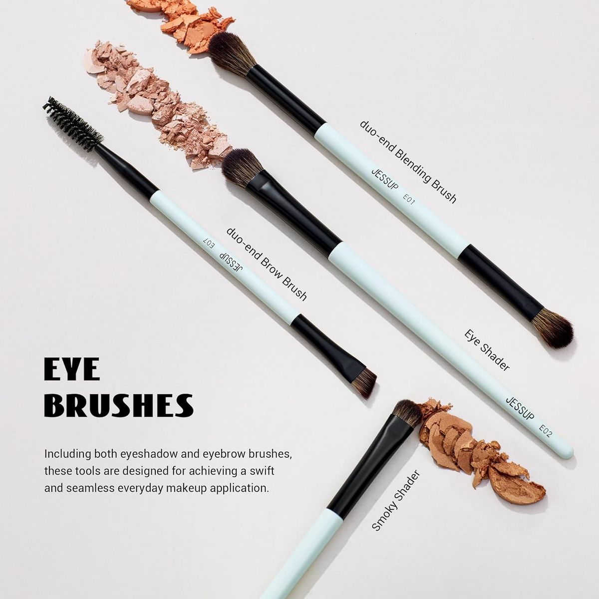 Jessup 6-Piece Double-Ended Makeup Brush Set Bright Cyan Vegan