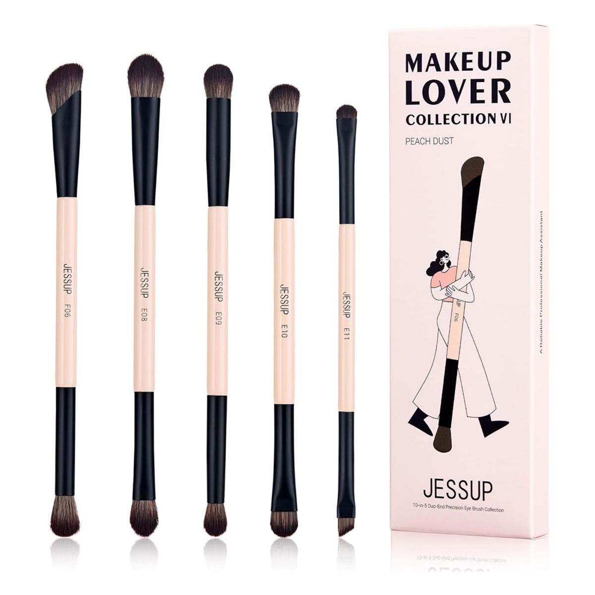 Jessup 10-in-5 Double-Ended Eye Brush Set Peach Dust Vegan