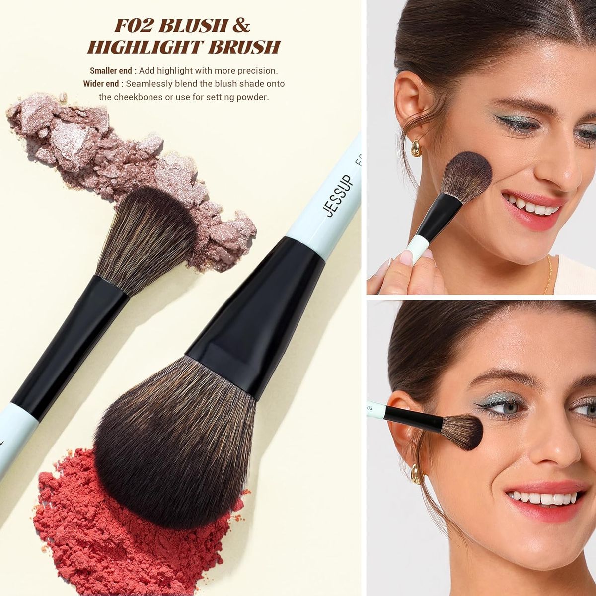 Jessup Double-Sided 3-Piece Face Brush Set with 2 Sponges