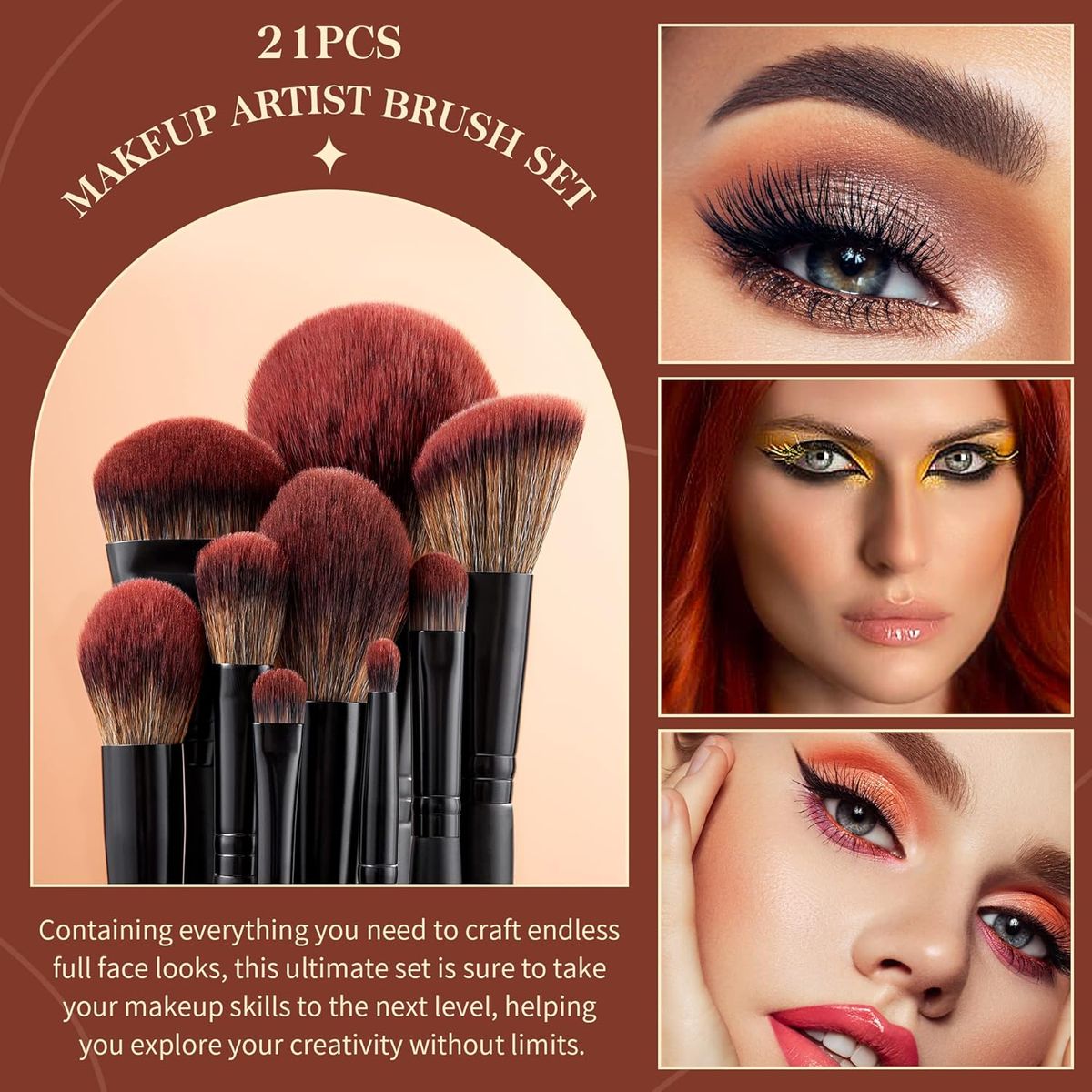 Jessup 21-Piece Complete Black Makeup Brush Set Professional Synthetic