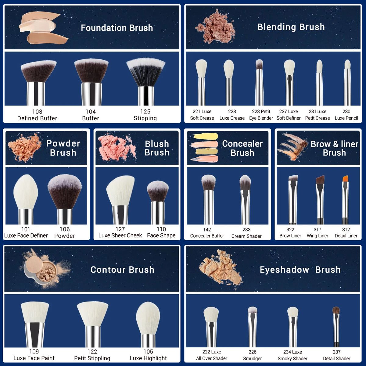 Jessup 25-Piece Professional Makeup Brush Set Black Silver Synthetic
