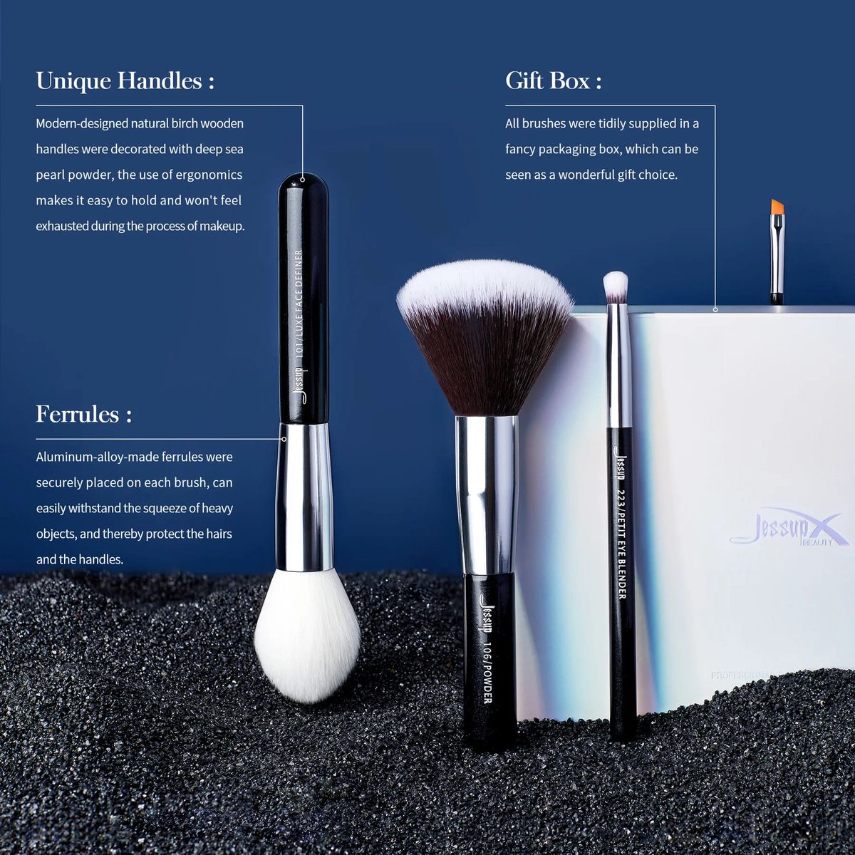 Jessup 25-Piece Professional Makeup Brush Set Black Silver Synthetic