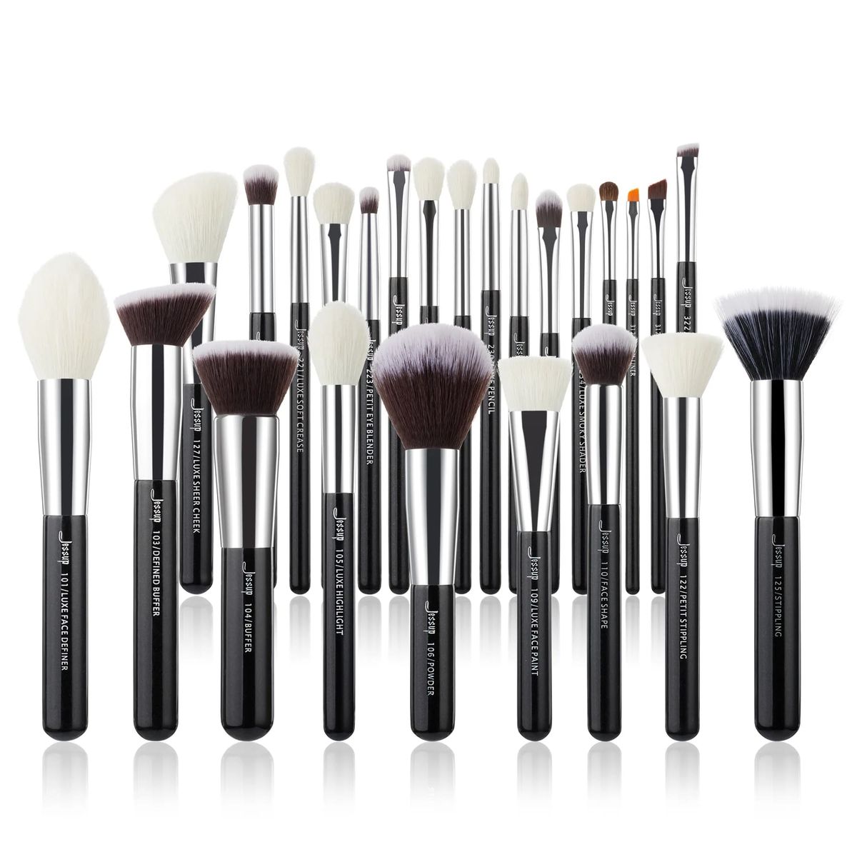 Jessup 25-Piece Professional Makeup Brush Set Black Silver Synthetic