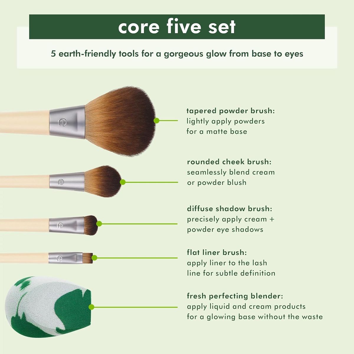 EcoTools The Core Five Makeup Brush Set for Liquid and Powder