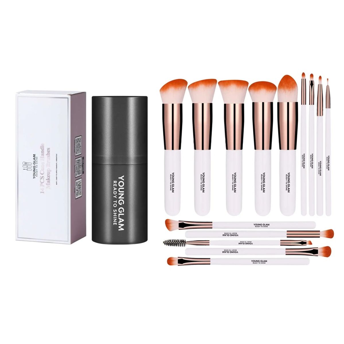 Young Glam 14-Piece Daily Essential Makeup Brush Set with Travel Case Young Glam - Women's Makeup Accessories