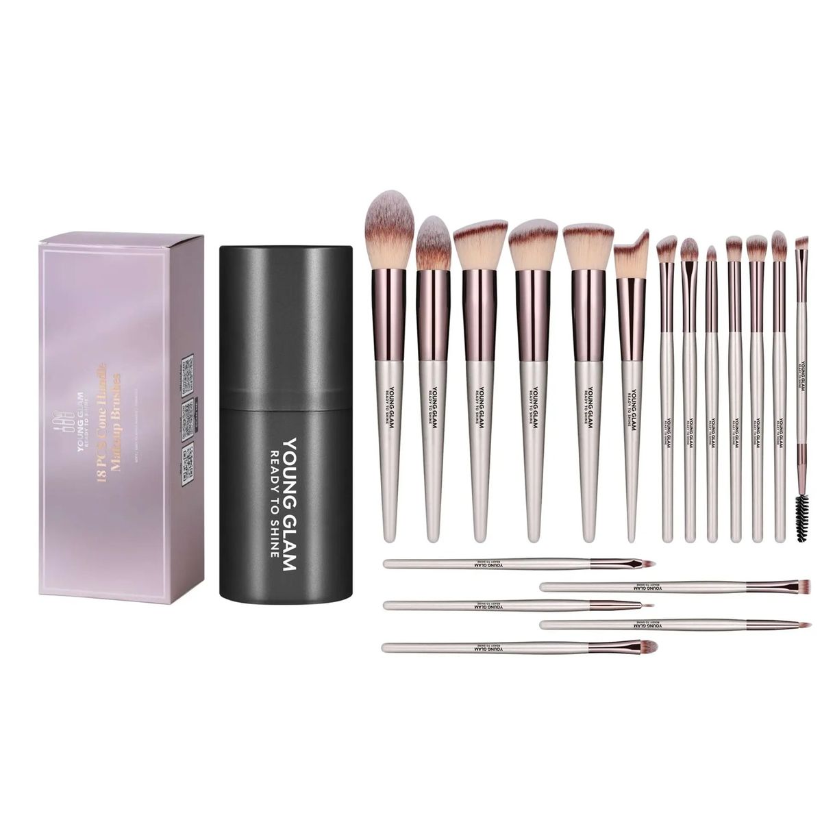 Young Glam 18-Piece Makeup Brush Set for Face and Eyes Young Glam - Women's Makeup Accessories