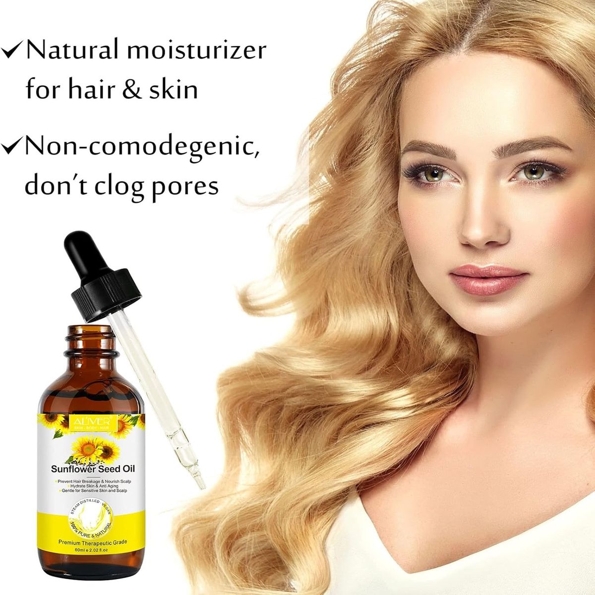 Aliver Organic Sunflower Seed Oil For Skin, Face, & Hair