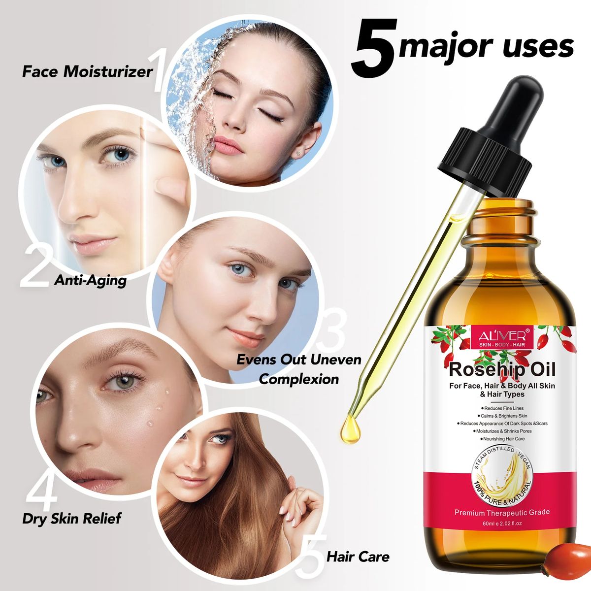 Aliver Rosehip Oil For Face, Hair & Body