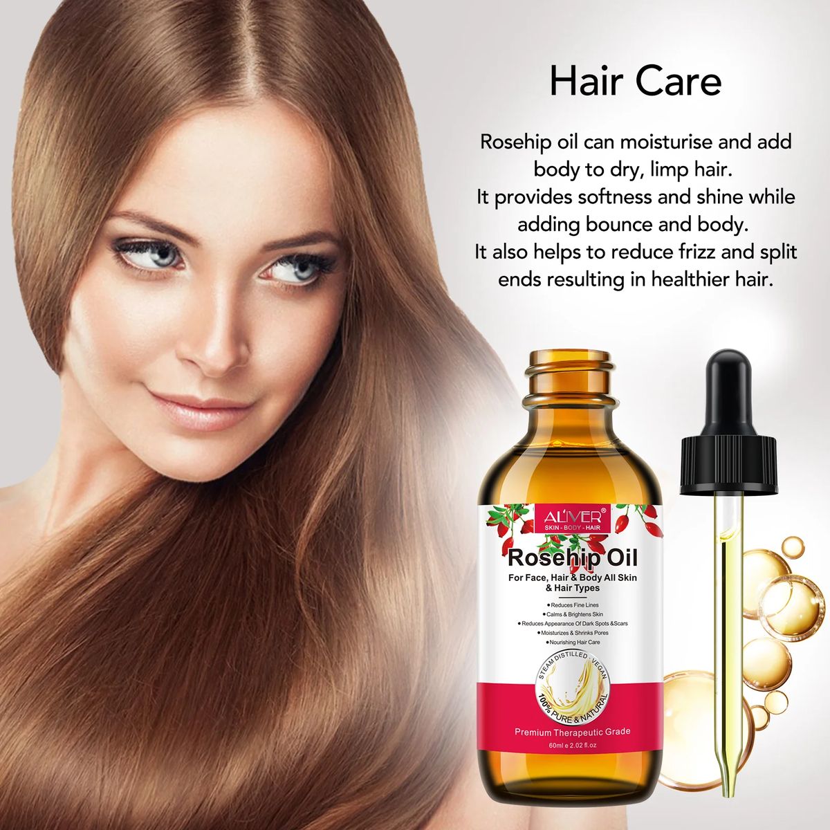 Aliver Rosehip Oil For Face, Hair & Body