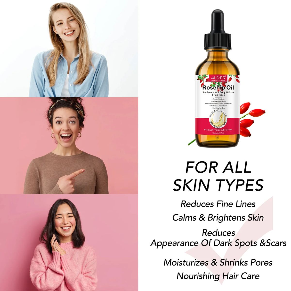 Aliver Rosehip Oil For Face, Hair & Body