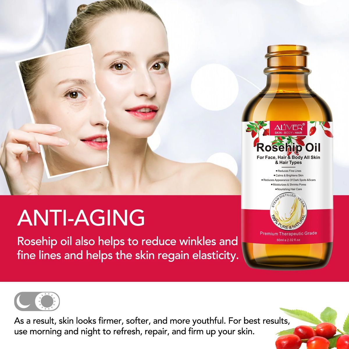 Aliver Rosehip Oil For Face, Hair & Body
