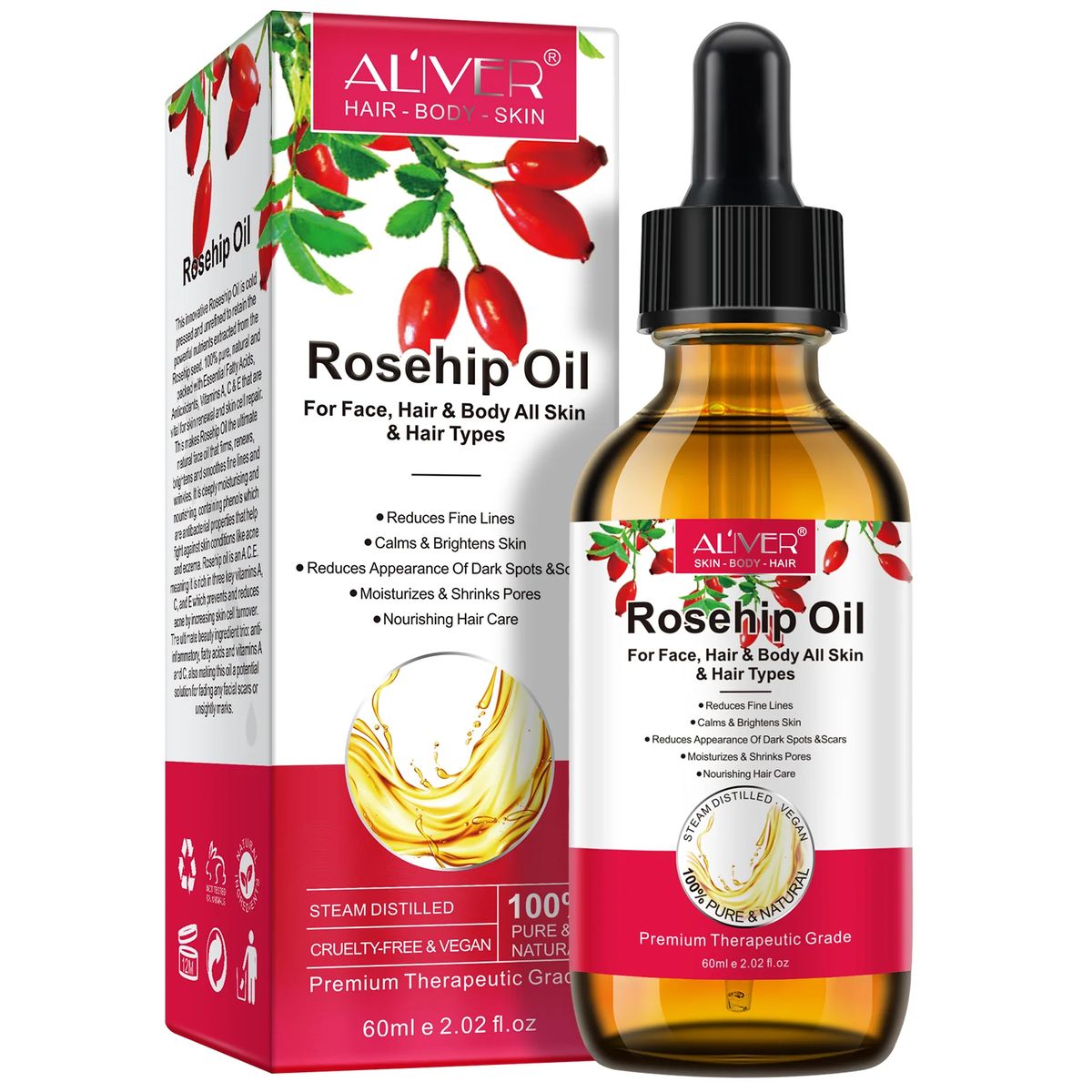 Aliver Rosehip Oil For Face, Hair & Body
