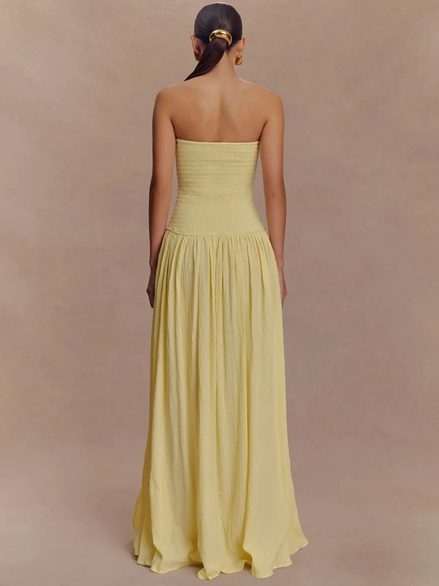 Elegant Off-Shoulder Strapless Backless Maxi Dress with High Split Mozision - Women's Maxi Dresses 3