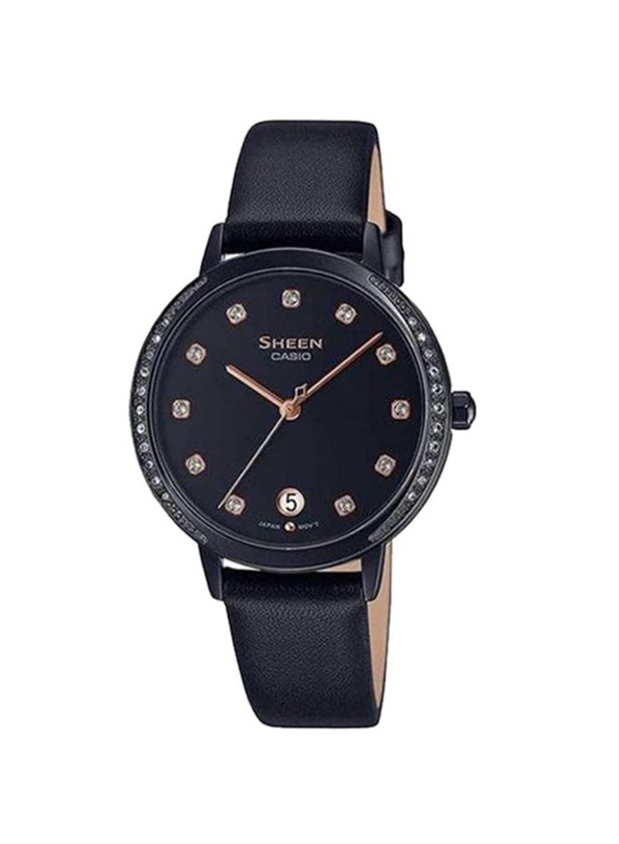 Elegant Casio Sheen Women's Watch with Black Leather Band SHE-4056BL-1AUDF Casio - Women's Dress Watches