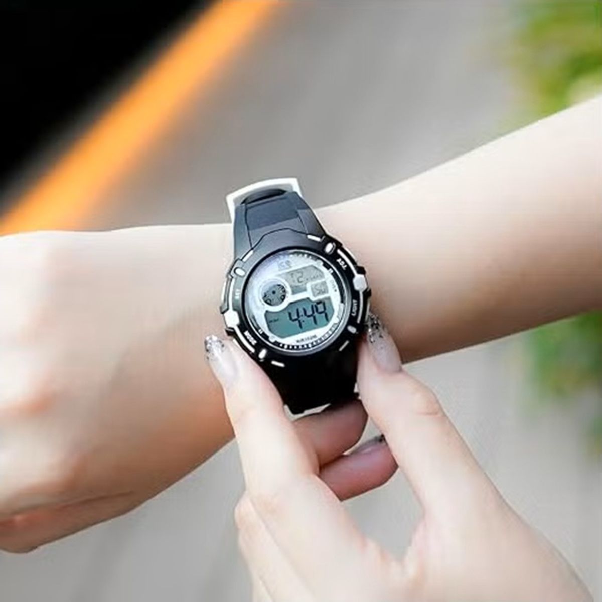 Sleek Black & White Digital Watch for Active Lifestyle 023265