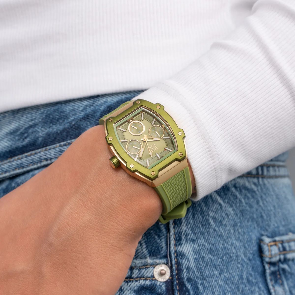 Elegant ICE Gold Forest Green Unisex Silicone Watch - 022859 Elegant ICE Gold Forest Green Unisex Silicone Watch - 022859