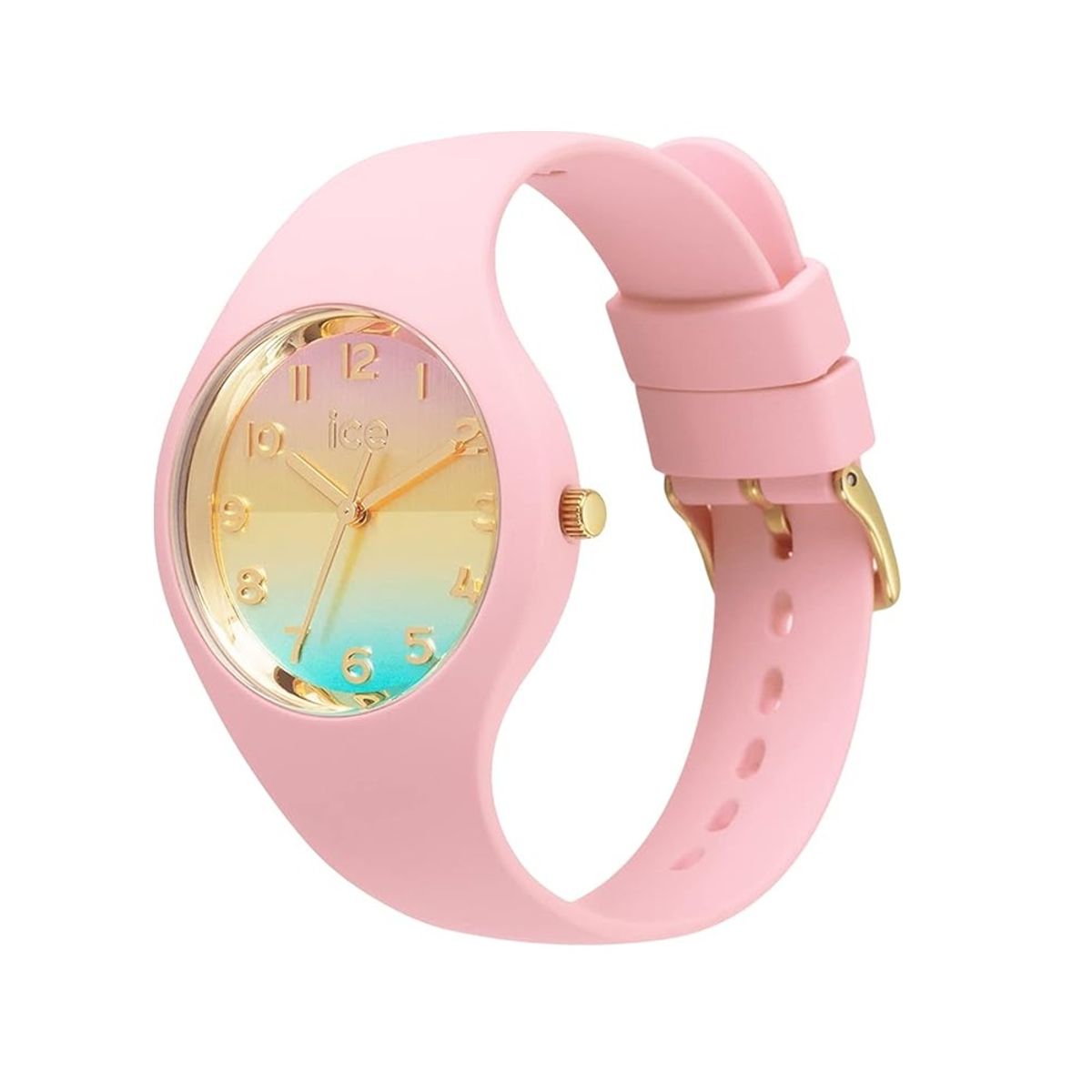 Chic Pink Ice-Watch with Gold Accents & Durability 021362