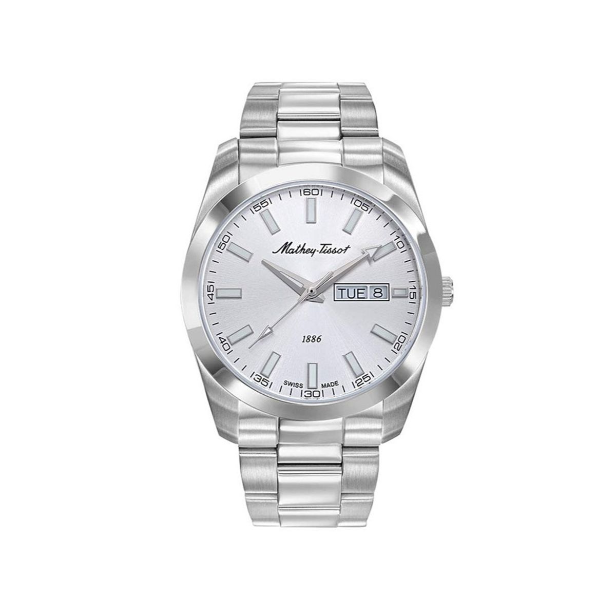 Elegant Silver Stainless Steel Mathy I Day-Date Quartz Watch H453AS Mathey-Tissot - Men's Dress Watches