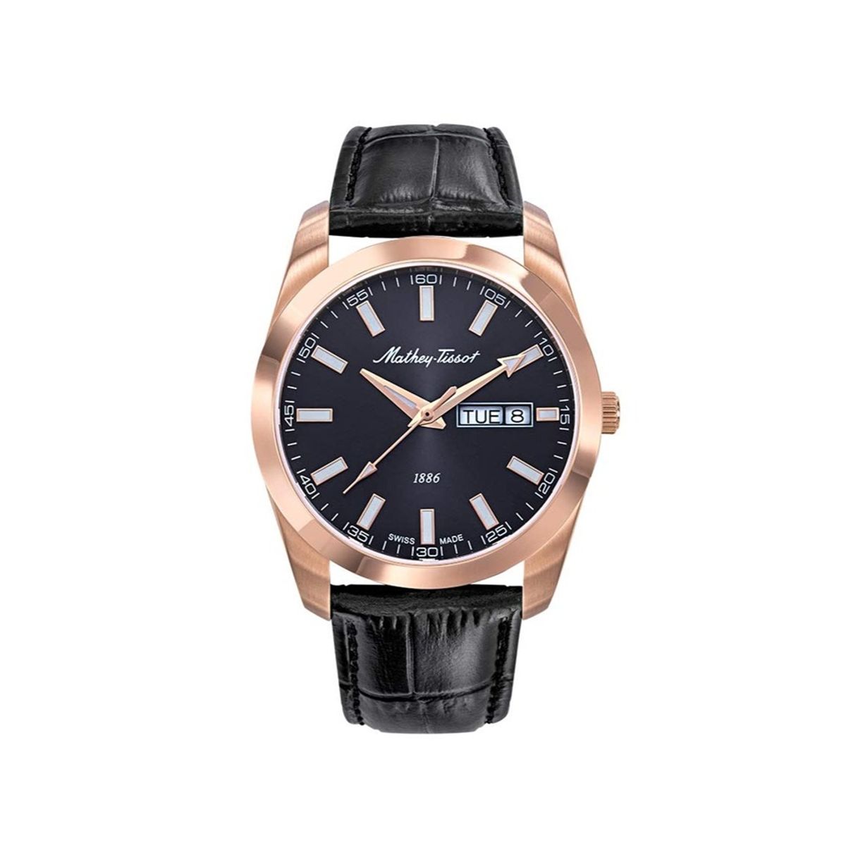 Rose Gold Mathy I Day-Date Quartz Watch, Black Dial H453PLN Mathey-Tissot - Men's Dress Watches