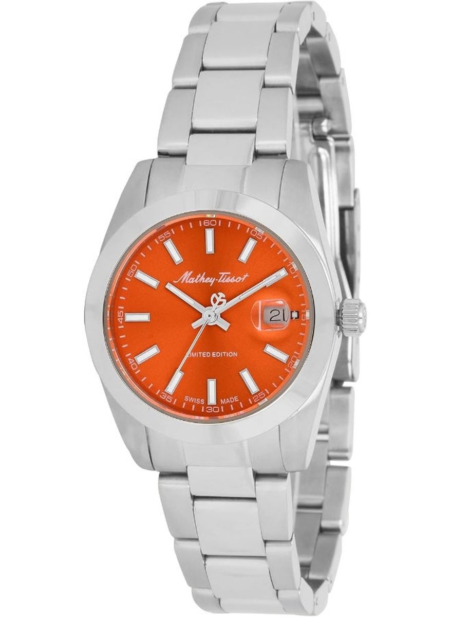 Mathey-Tissot Women’s Swiss Watch with Orange Dial & Silver Band - D451Or Mathey-Tissot - Women's Dress Watches 1