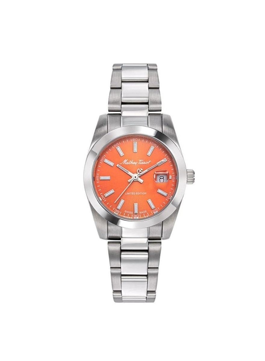 Mathey-Tissot Women’s Swiss Watch with Orange Dial & Silver Band - D451Or Mathey-Tissot - Women's Dress Watches