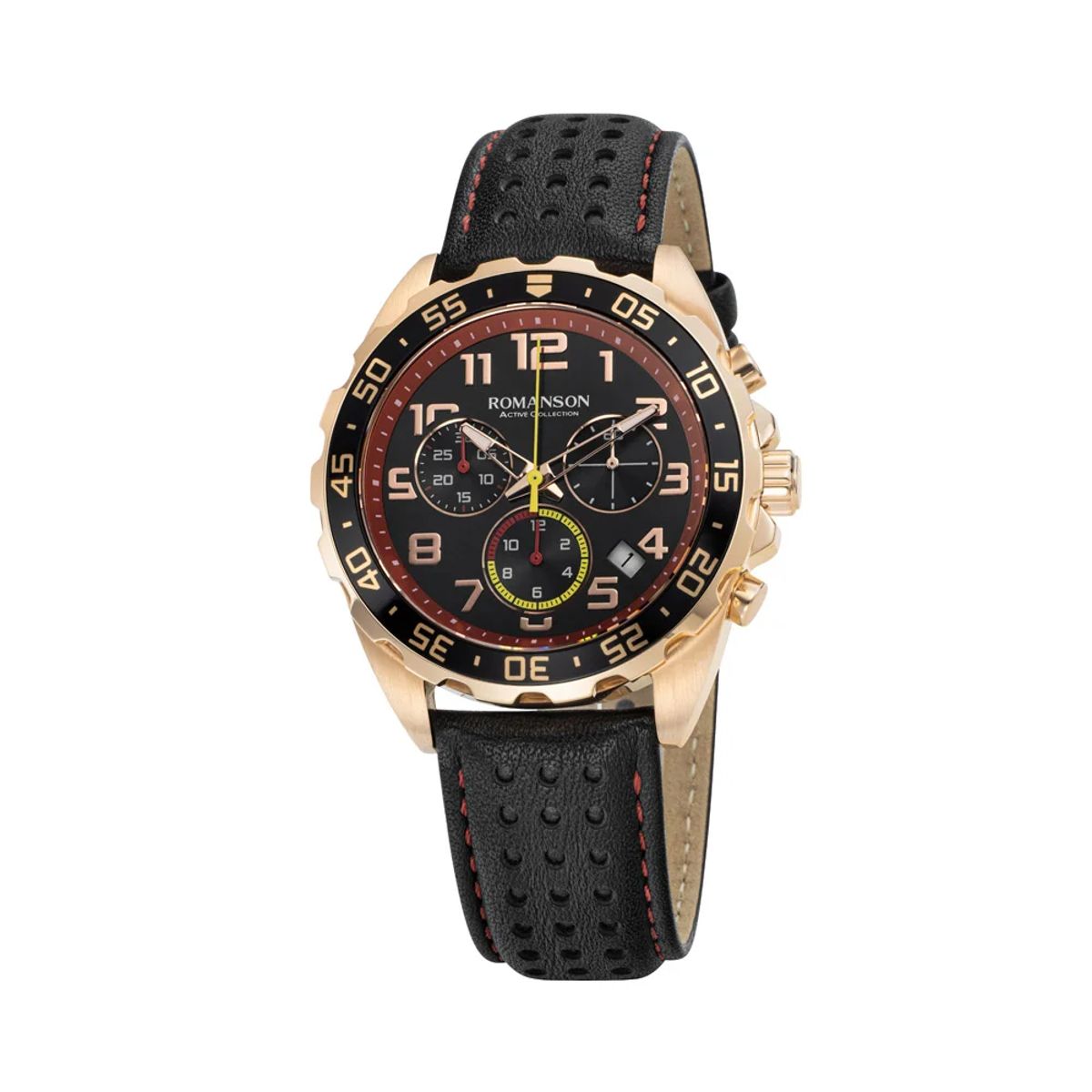 Romanson Black Dial Chronograph Leather Strap Watch AL0002HMBRAC6W Romanson - Men's Dress Watches 1