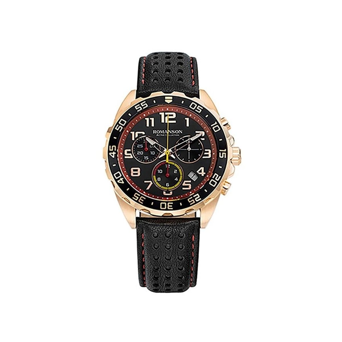 Romanson Black Dial Chronograph Leather Strap Watch AL0002HMBRAC6W Romanson - Men's Dress Watches