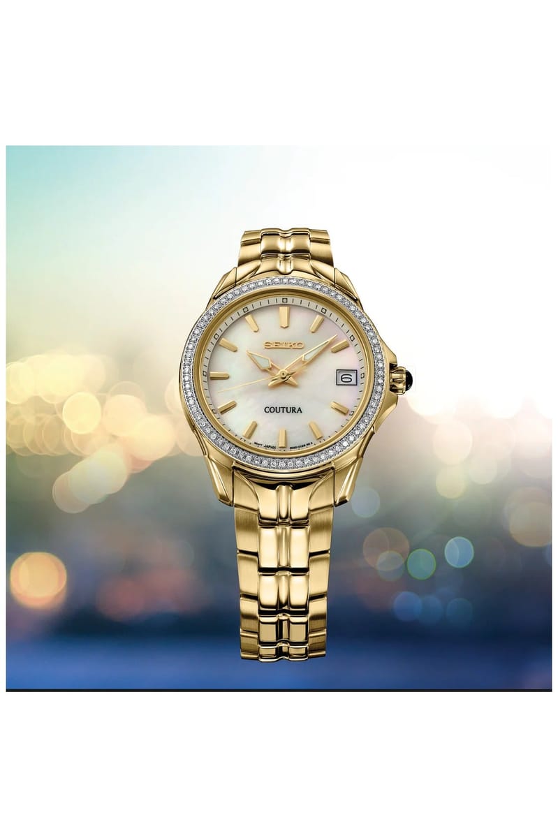 Seiko Coutura Gold-Tone Diamond Bezel Quartz Watch SUR592 Seiko - Women's Dress Watches 1