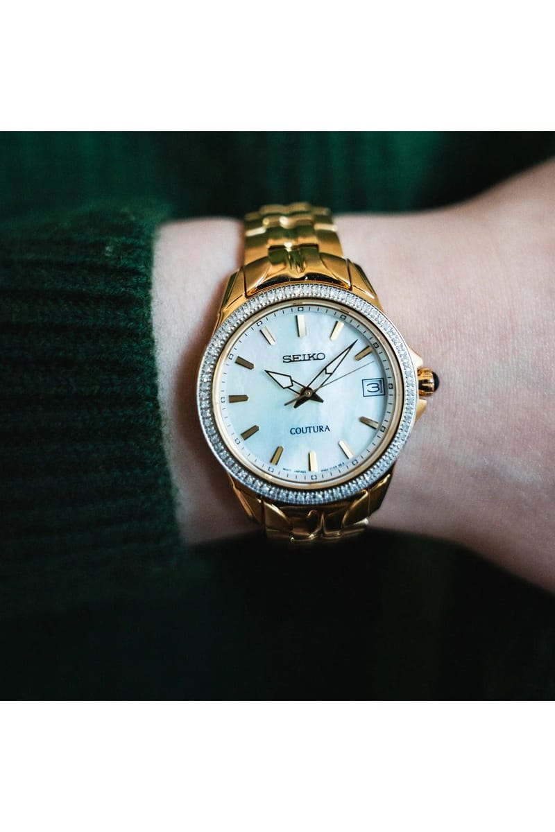 Seiko Coutura Gold-Tone Diamond Bezel Quartz Watch SUR592 Seiko - Women's Dress Watches 2