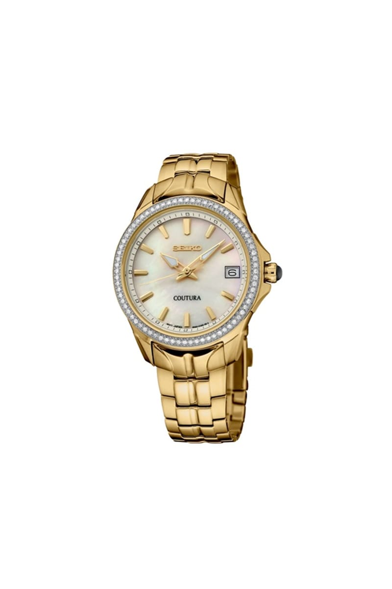 Seiko Coutura Gold-Tone Diamond Bezel Quartz Watch SUR592 Seiko - Women's Dress Watches