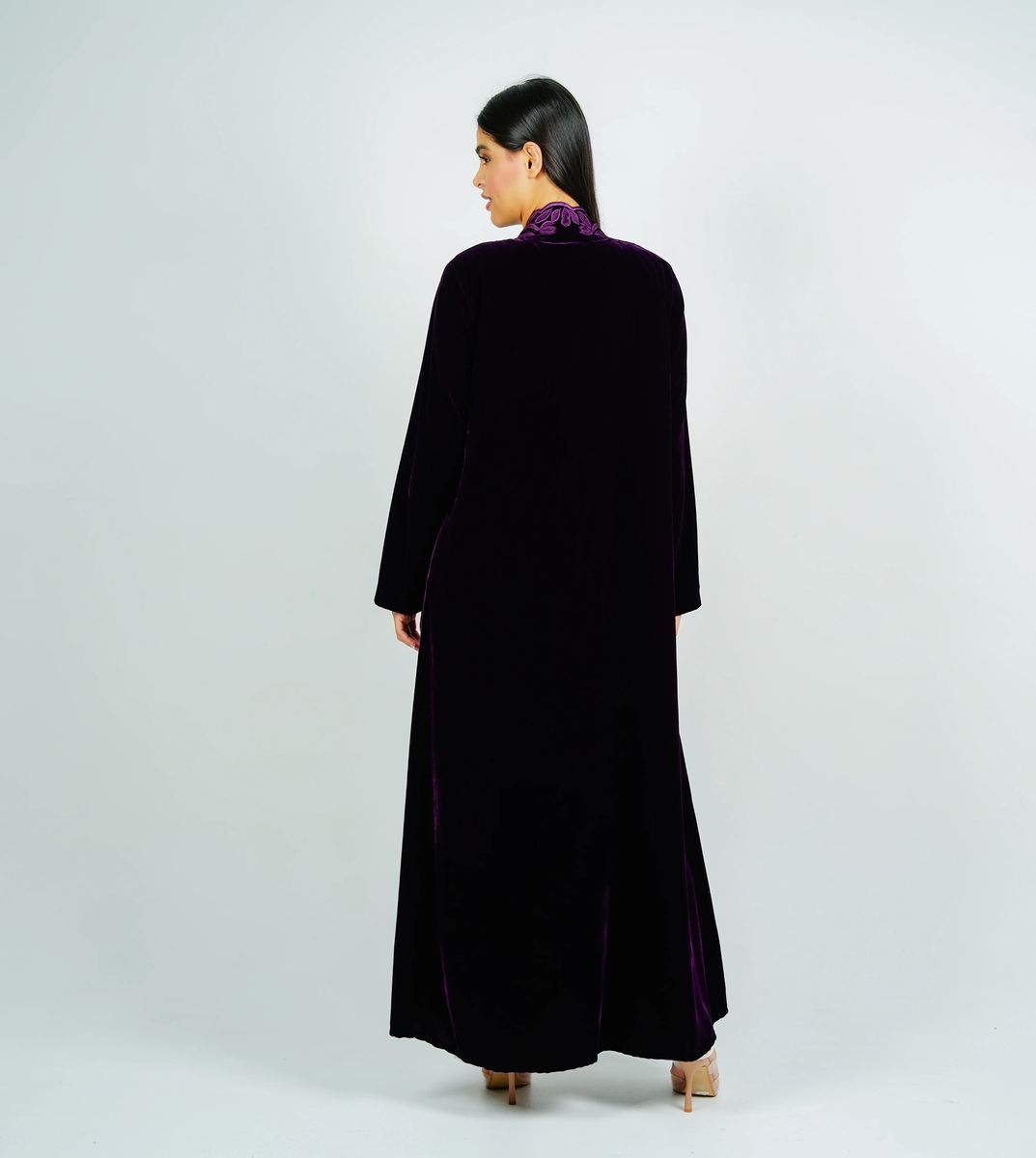 Luxurious Velvet Abaya With Embroidery On The Neckline Rosette Abaya - Women's Abayas 3