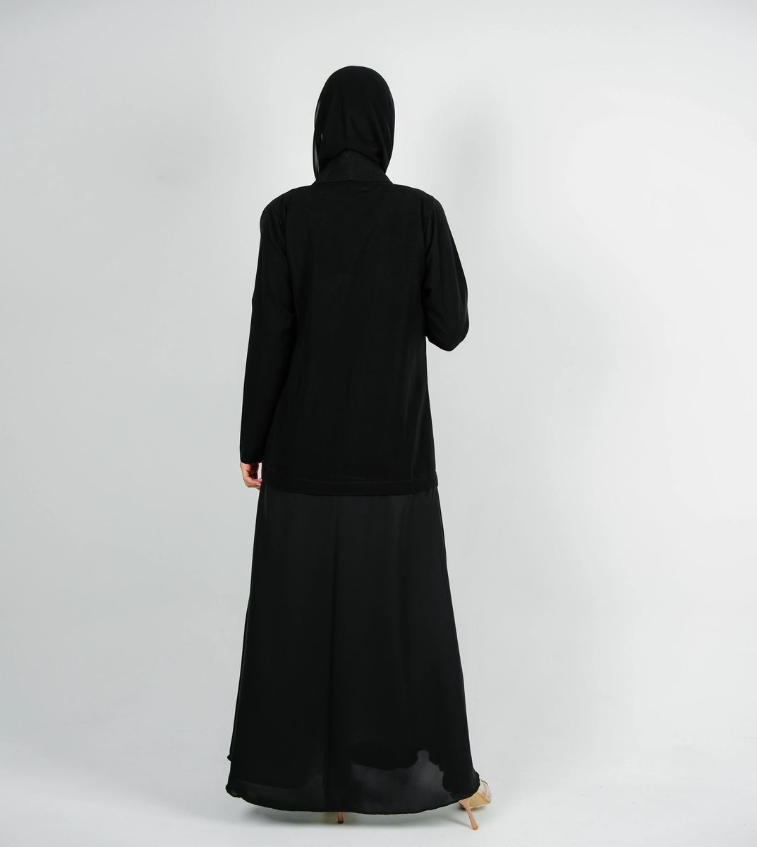 Stylish Elegant Blazer Abaya,With Mix Fabric Design And Embroidery Style Rosette Abaya - Women's Abayas 3