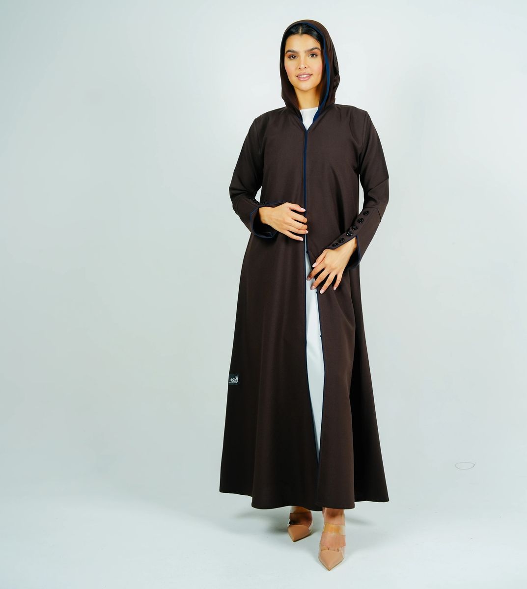 Stylish Brown Abaya With Sleeves Button Style + Matching Shella Rosette Abaya - Women's Abayas 11