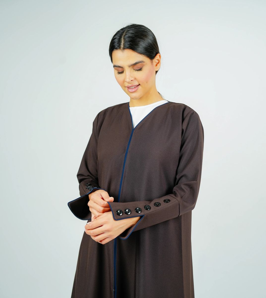 Stylish Brown Abaya With Sleeves Button Style + Matching Shella Rosette Abaya - Women's Abayas 1