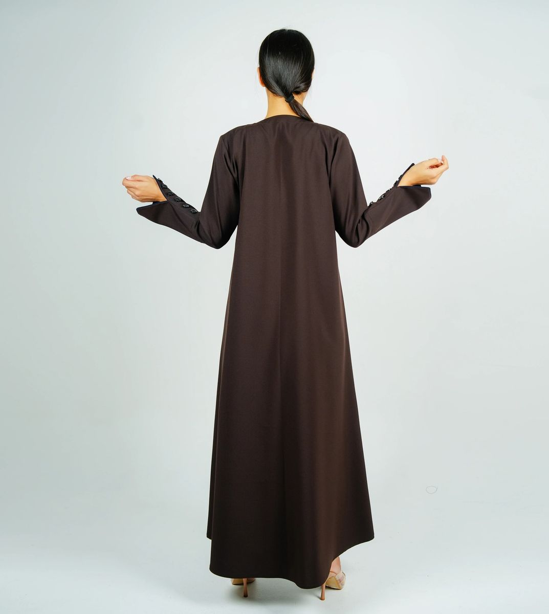 Stylish Brown Abaya With Sleeves Button Style + Matching Shella Rosette Abaya - Women's Abayas 2