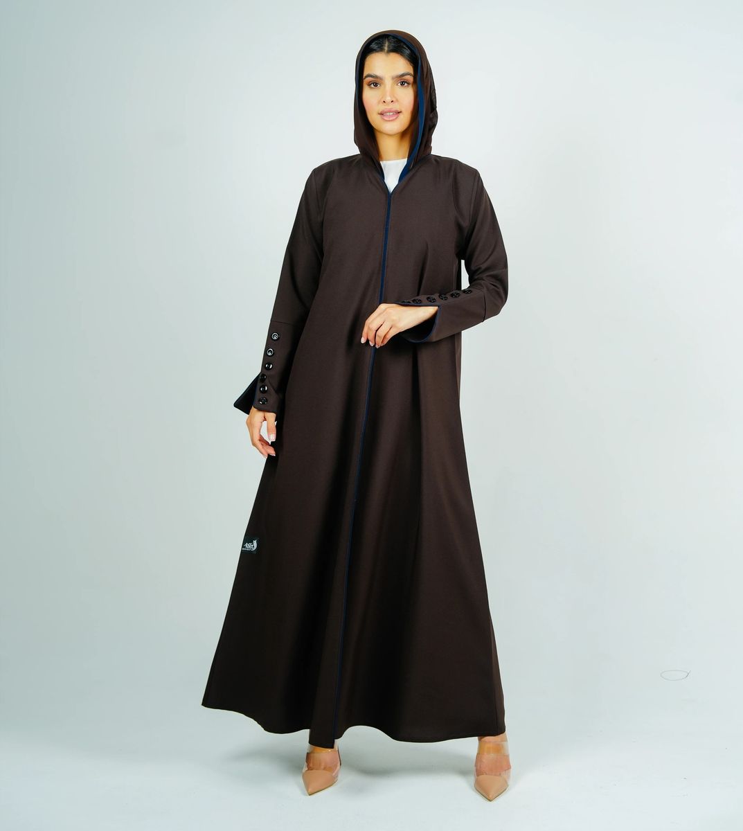 Stylish Brown Abaya With Sleeves Button Style + Matching Shella Rosette Abaya - Women's Abayas 4
