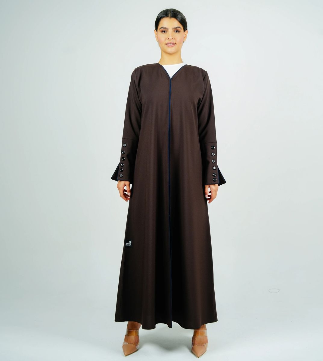 Stylish Brown Abaya With Sleeves Button Style + Matching Shella Rosette Abaya - Women's Abayas 5