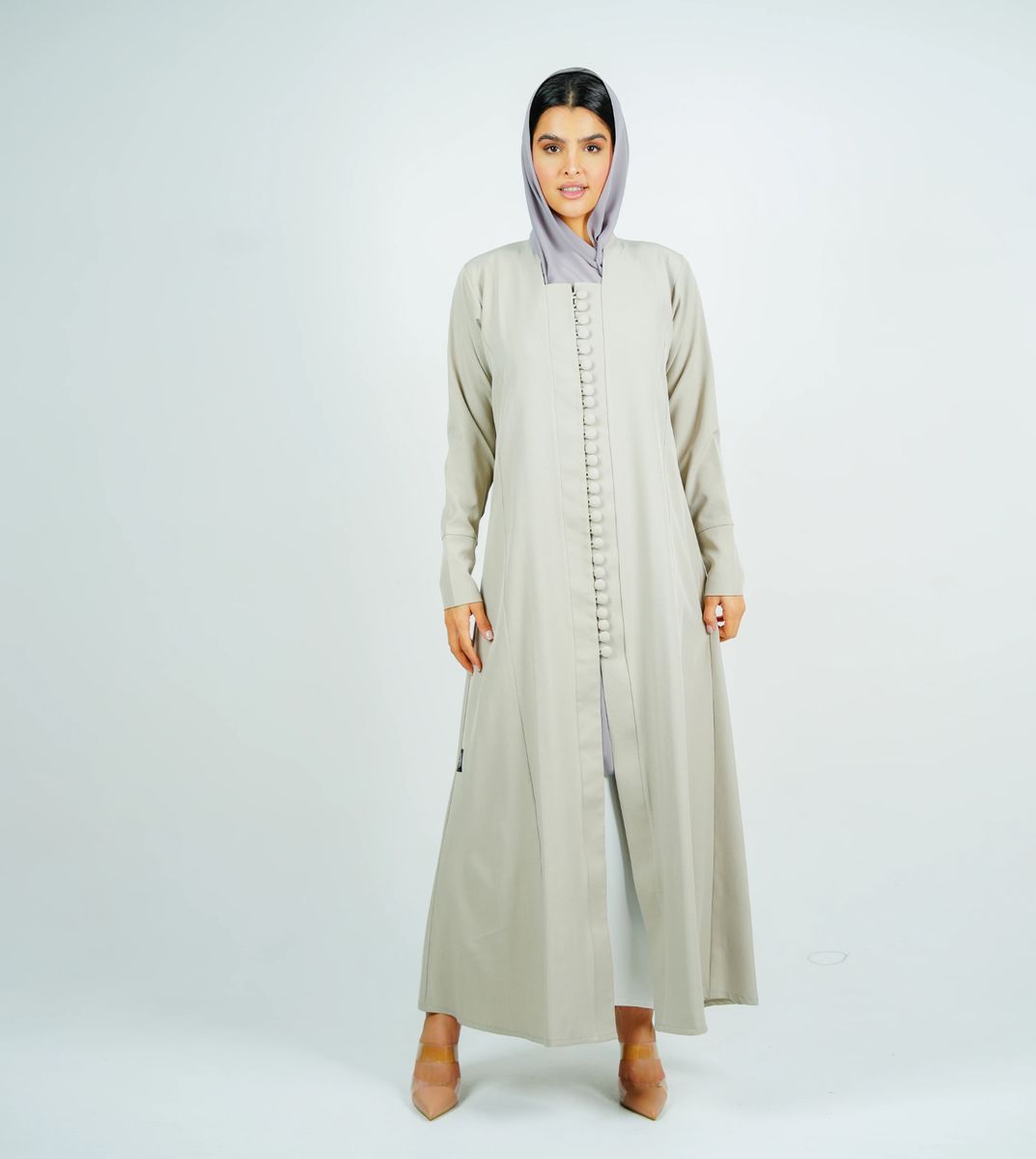 Stylish Abaya With Button Style - Beige Rosette Abaya - Women's Abayas 10
