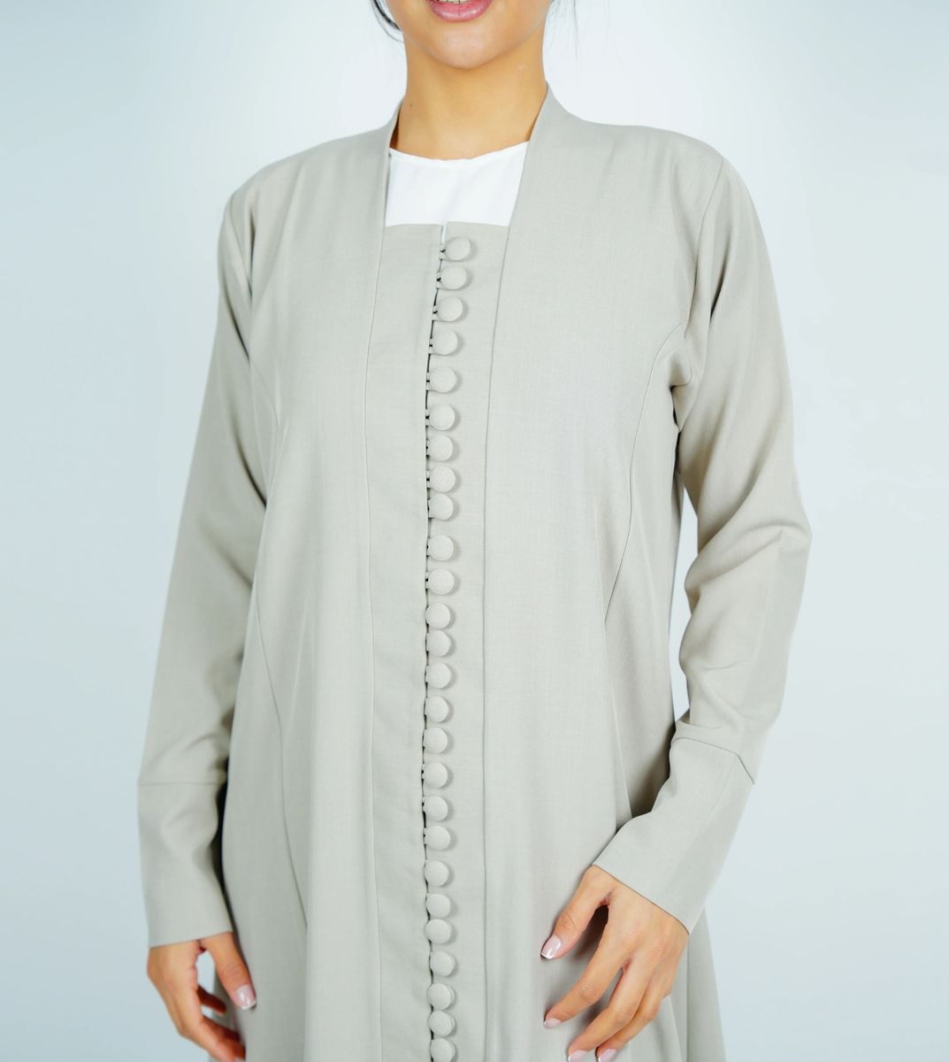 Stylish Abaya With Button Style - Beige Rosette Abaya - Women's Abayas 1