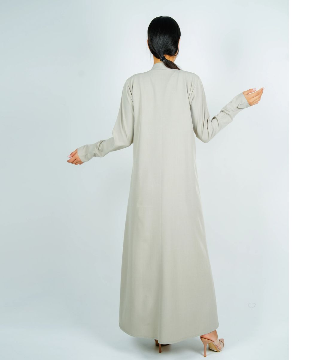 Stylish Abaya With Button Style - Beige Rosette Abaya - Women's Abayas 2