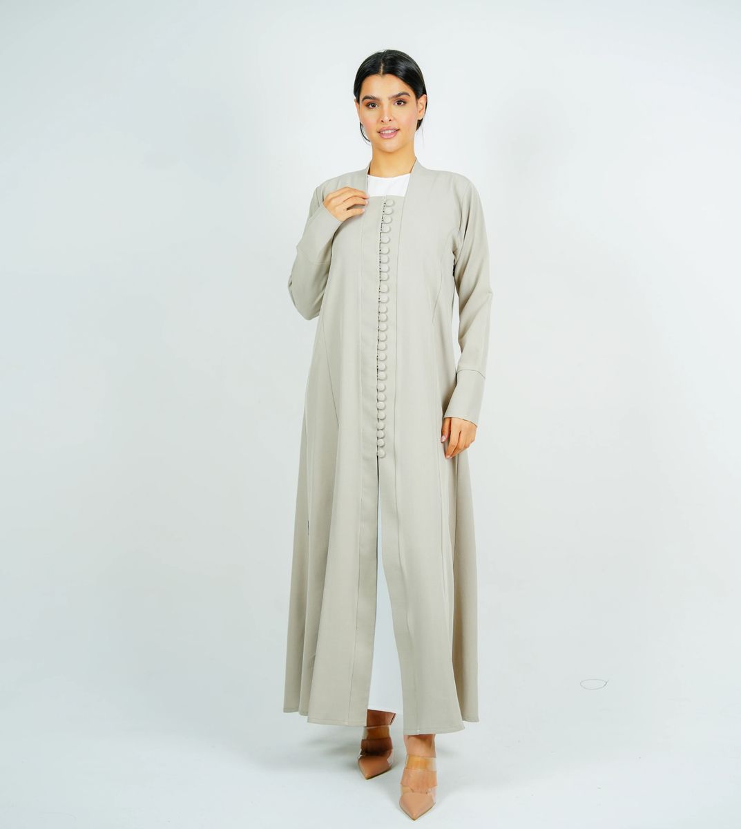 Stylish Abaya With Button Style - Beige Rosette Abaya - Women's Abayas 3