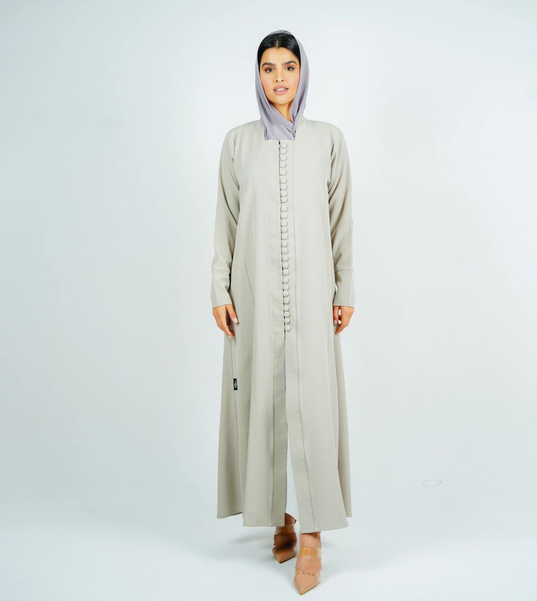 Stylish Abaya With Button Style - Beige Rosette Abaya - Women's Abayas 4