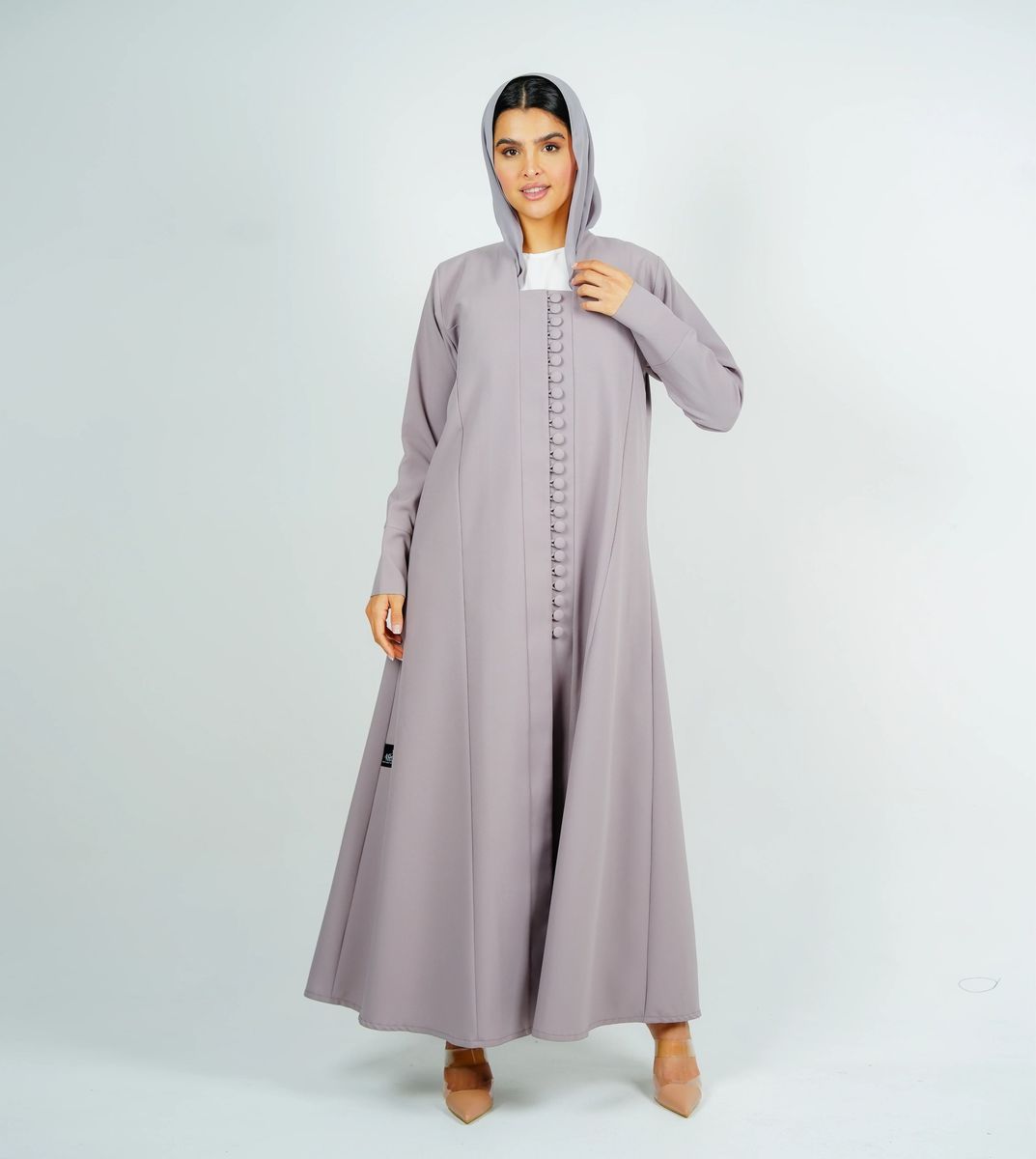 Stylish Abaya With Button Style - Grey Rosette Abaya - Women's Abayas 9