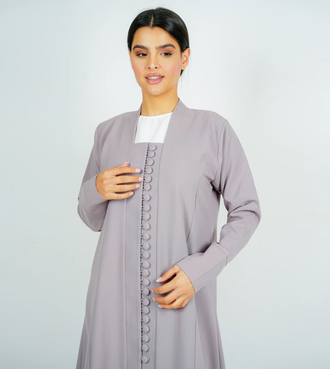 Stylish Abaya With Button Style - Grey Rosette Abaya - Women's Abayas 1