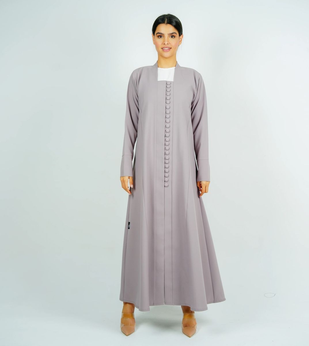 Stylish Abaya With Button Style - Grey Rosette Abaya - Women's Abayas 3